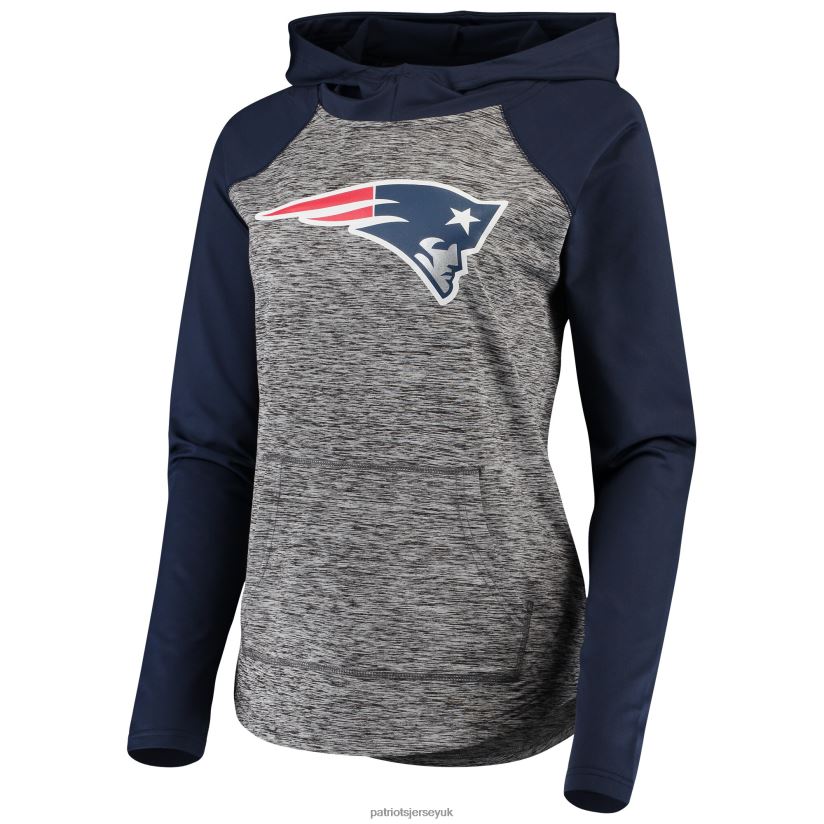 G-III 4Her by Carl Banks Heathered Gray/Navy Championship Ring Pullover Hoodie Women Patriots Jersey Clothing 6B6H8J2351