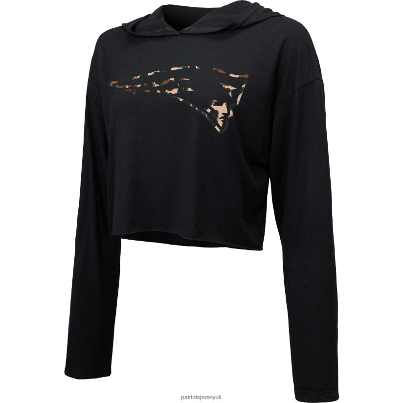 Majestic Threads Black Leopard Cropped Pullover Hoodie Women Patriots Jersey Clothing 6B6H8J2331