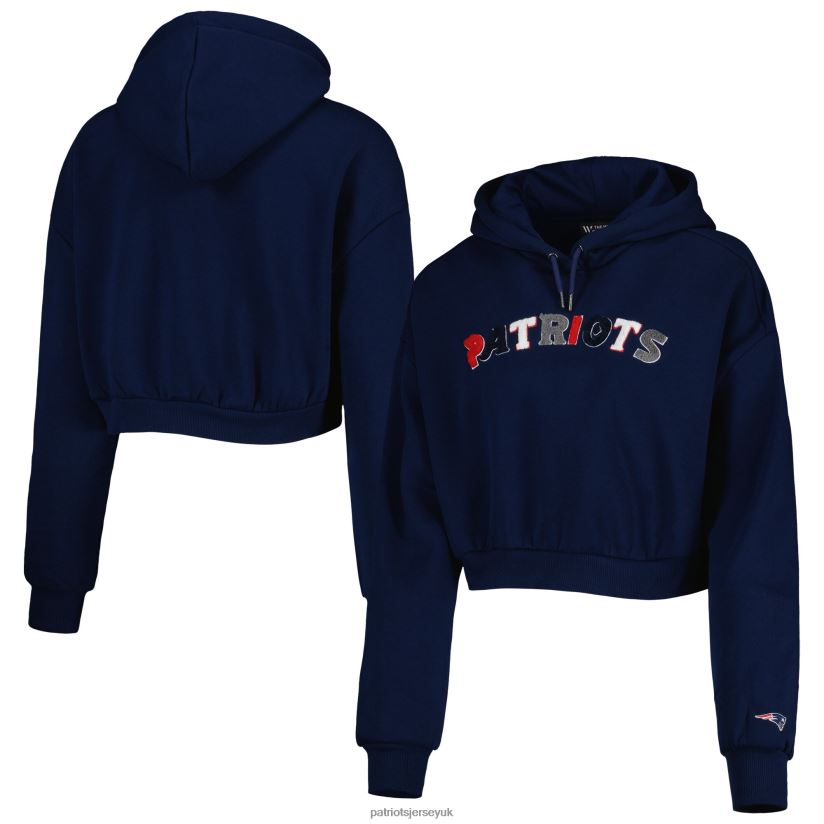 The Wild Collective Navy Cropped Pullover Hoodie Women Patriots Jersey Clothing 6B6H8J2399