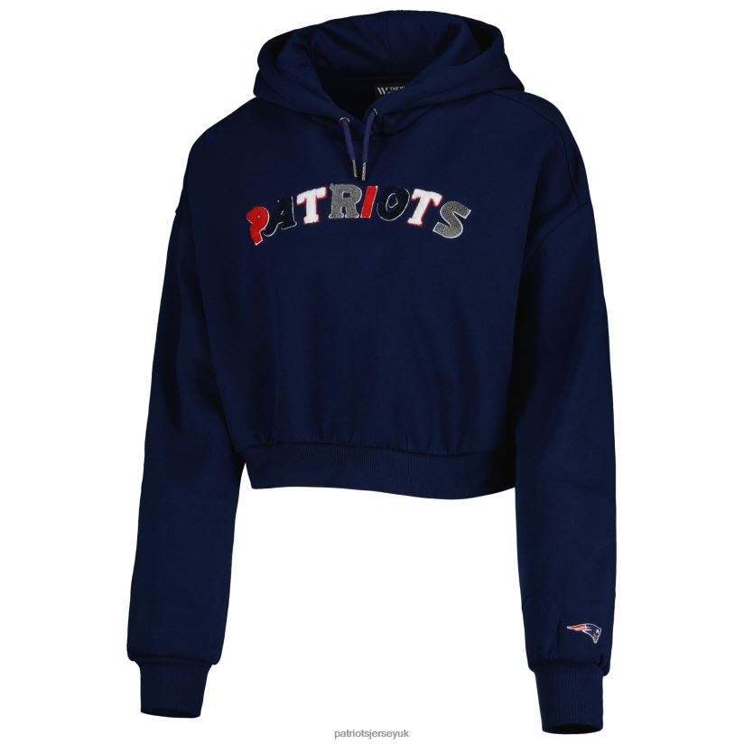 The Wild Collective Navy Cropped Pullover Hoodie Women Patriots Jersey Clothing 6B6H8J2399