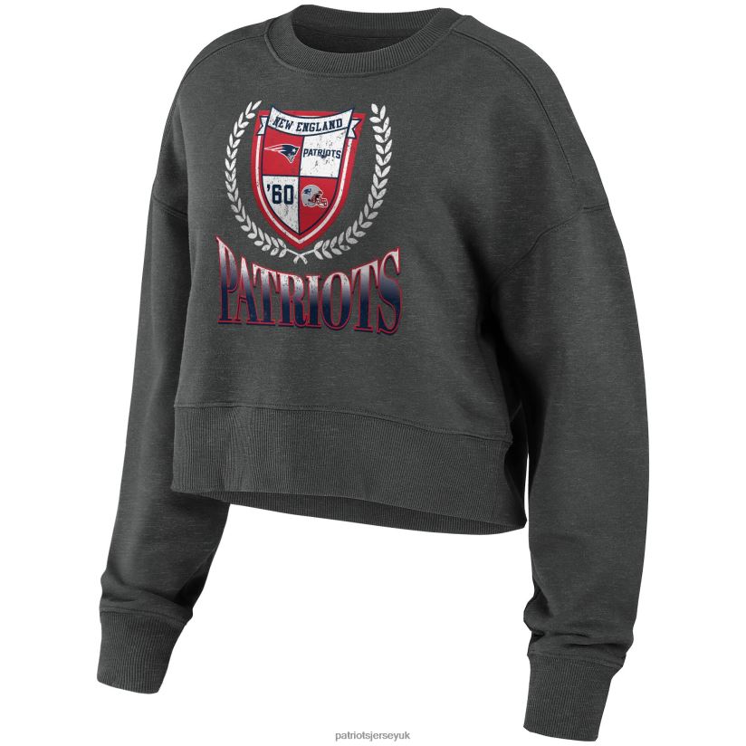 WEAR by Erin Andrews Charcoal Fleece Cropped Pullover Sweatshirt Women Patriots Jersey Clothing 6B6H8J2394