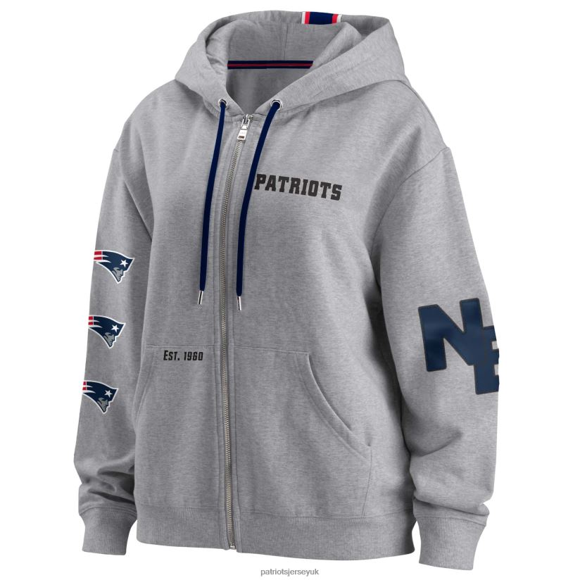 WEAR by Erin Andrews Gray Full-Zip Hoodie Women Patriots Jersey Clothing 6B6H8J2412