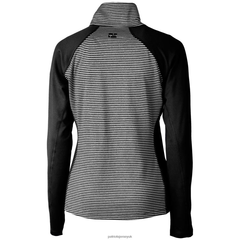 Cutter & Buck Black Throwback Logo Forge Tonal Stripe Stretch Half-Zip Pullover Top Women Patriots Jersey Clothing 6B6H8J1093