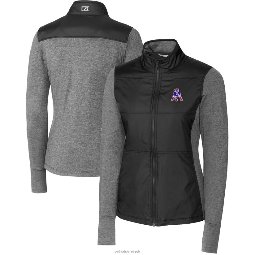 Cutter & Buck Black Throwback Logo Stealth Hybrid Quilted Full-Zip Windbreaker Jacket Women Patriots Jersey Clothing 6B6H8J1048