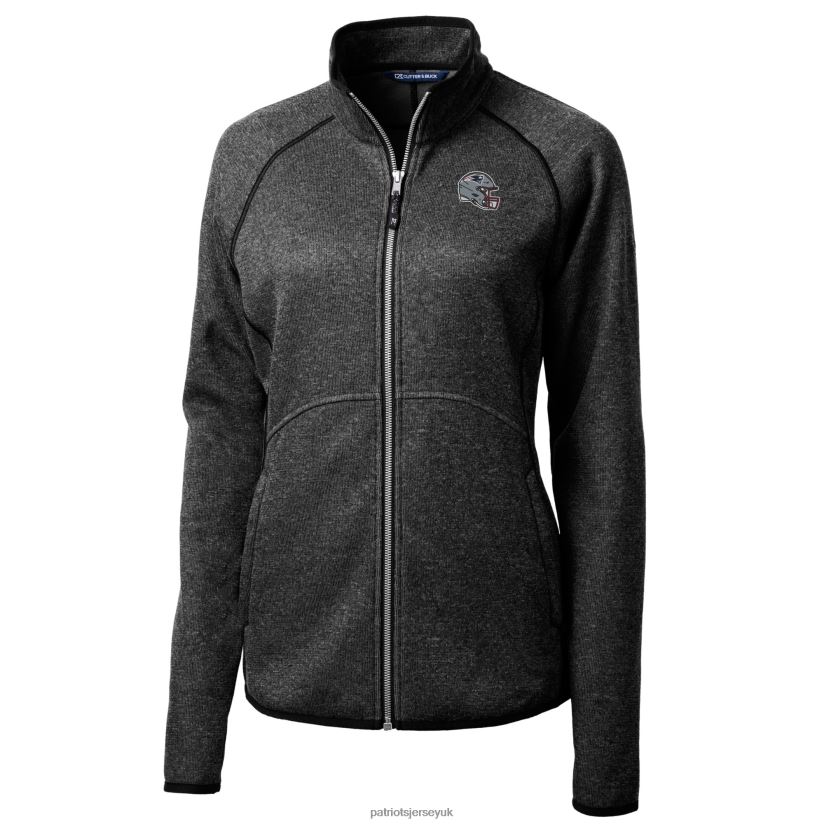 Cutter & Buck Charcoal Helmet Logo Mainsail Sweater-Knit Full-Zip Jacket Women Patriots Jersey Clothing 6B6H8J857