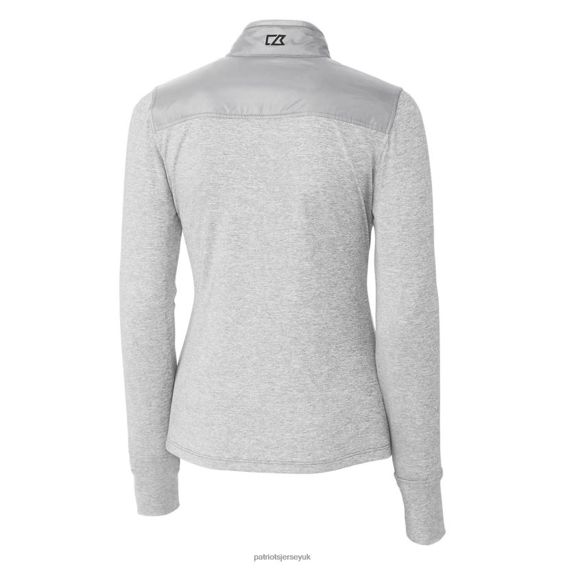 Cutter & Buck Gray Throwback Logo Stealth Hybrid Quilted Full-Zip Windbreaker Jacket Women Patriots Jersey Clothing 6B6H8J921