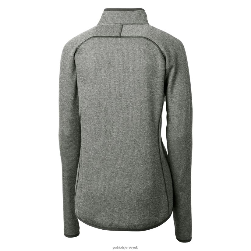 Cutter & Buck Heather Gray Helmet Logo Mainsail Sweater-Knit Full-Zip Jacket Women Patriots Jersey Clothing 6B6H8J854