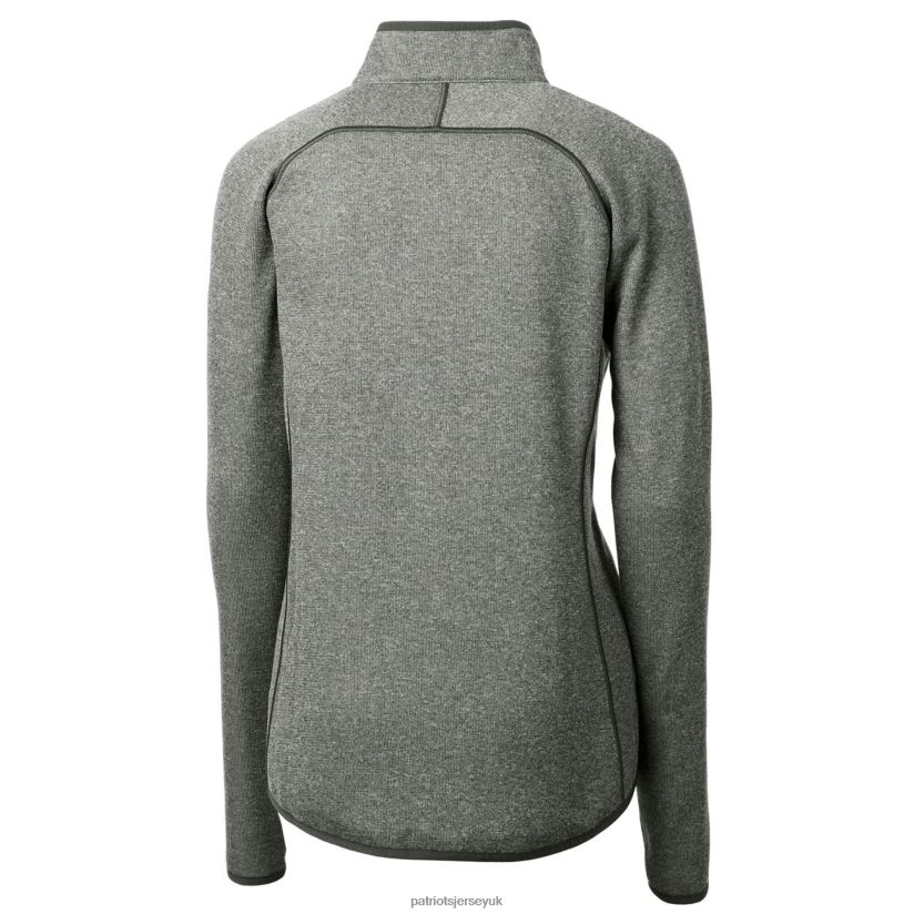 Cutter & Buck Heather Gray Throwback Logo Mainsail Sweater Knit Fleece Full-Zip Jacket Women Patriots Jersey Clothing 6B6H8J1046