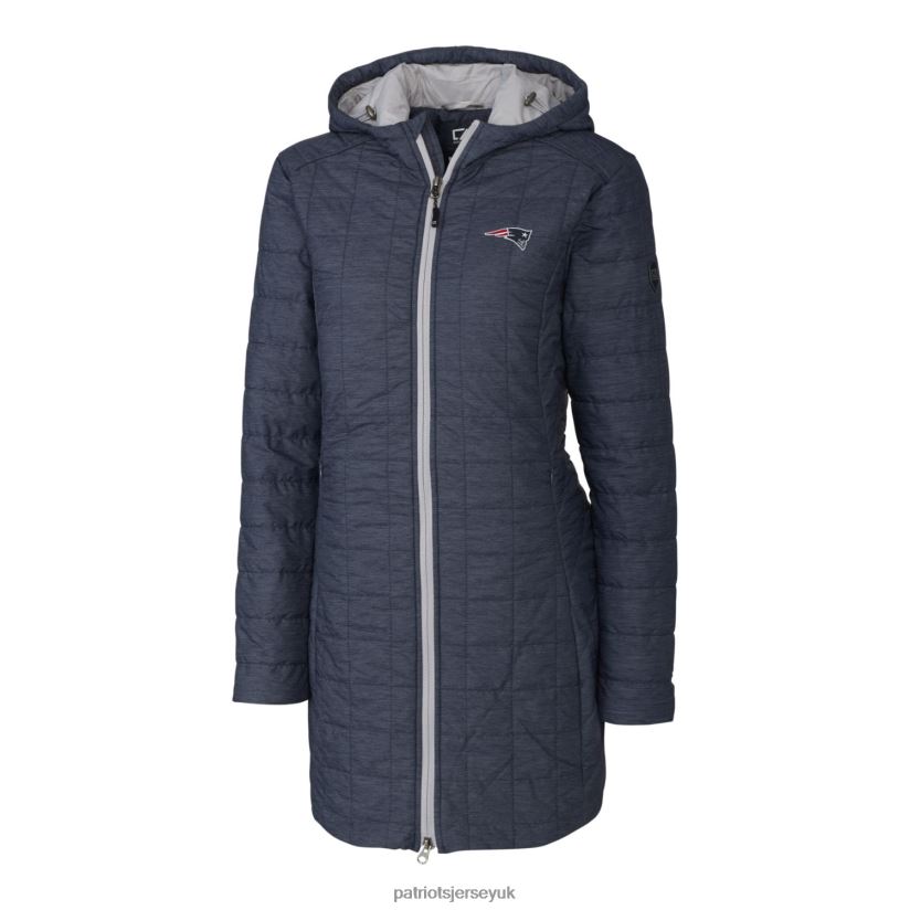 Cutter & Buck Heather Navy Rainier Primaloft Eco Hooded Long Lightweight Coat Women Patriots Jersey Clothing 6B6H8J903