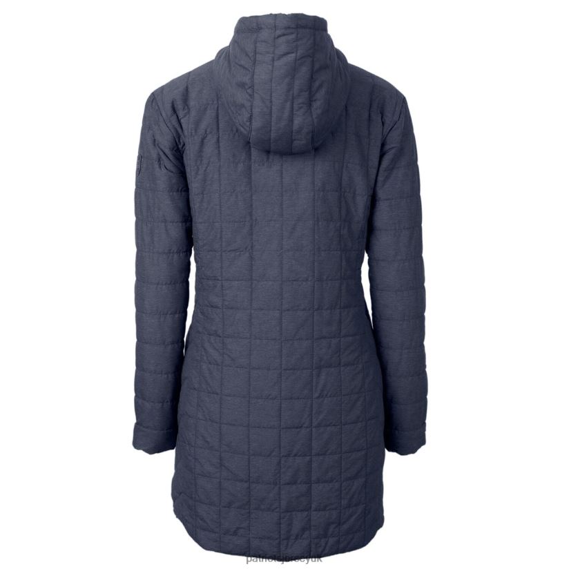 Cutter & Buck Heather Navy Rainier Primaloft Eco Hooded Long Lightweight Coat Women Patriots Jersey Clothing 6B6H8J903