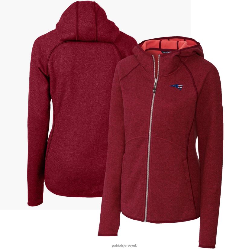 Cutter & Buck Heathered Red Mainsail Full-Zip Jacket Women Patriots Jersey Clothing 6B6H8J1023