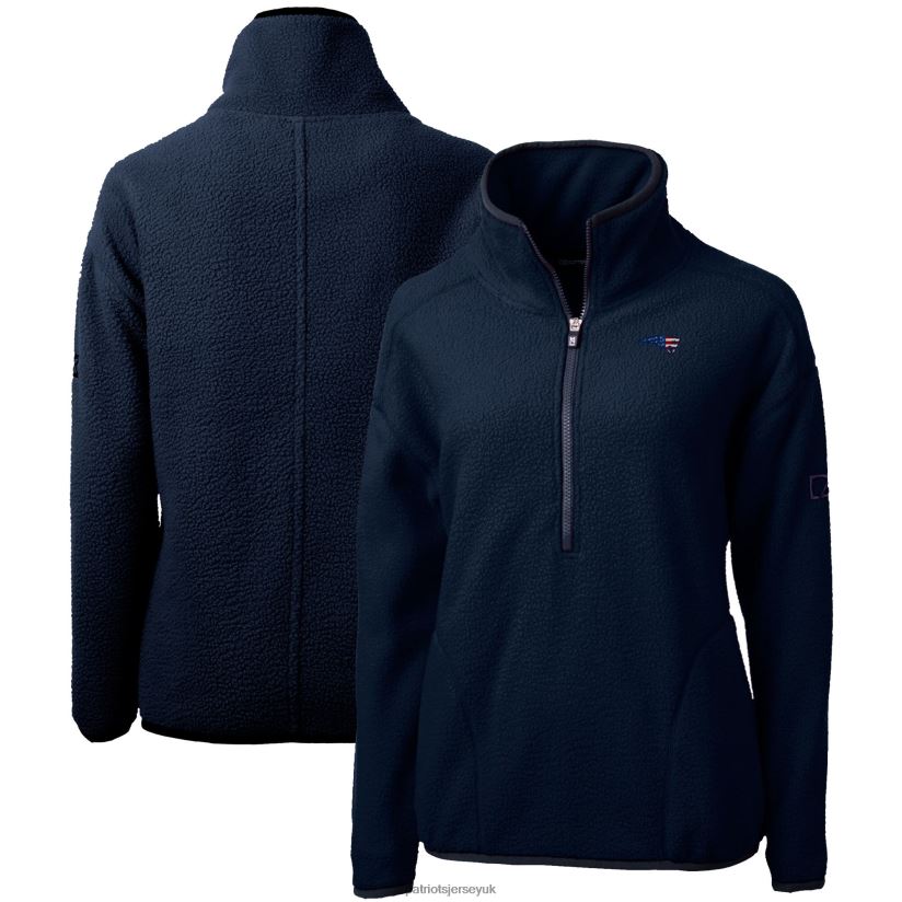 Cutter & Buck Navy Americana Cascade Eco Sherpa Fleece Half-Zip Pullover Jacket Women Patriots Jersey Clothing 6B6H8J1014