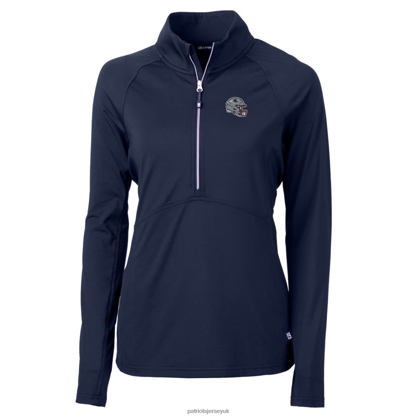 Cutter & Buck Navy Helmet Logo Adapt Eco Knit Stretch Recycled Half-Zip Pullover Top Women Patriots Jersey Clothing 6B6H8J835