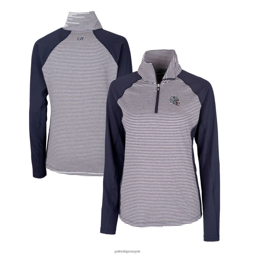 Cutter & Buck Navy Helmet Logo DryTec Forge Tonal Stripe Stretch Half-Zip Top Women Patriots Jersey Clothing 6B6H8J844