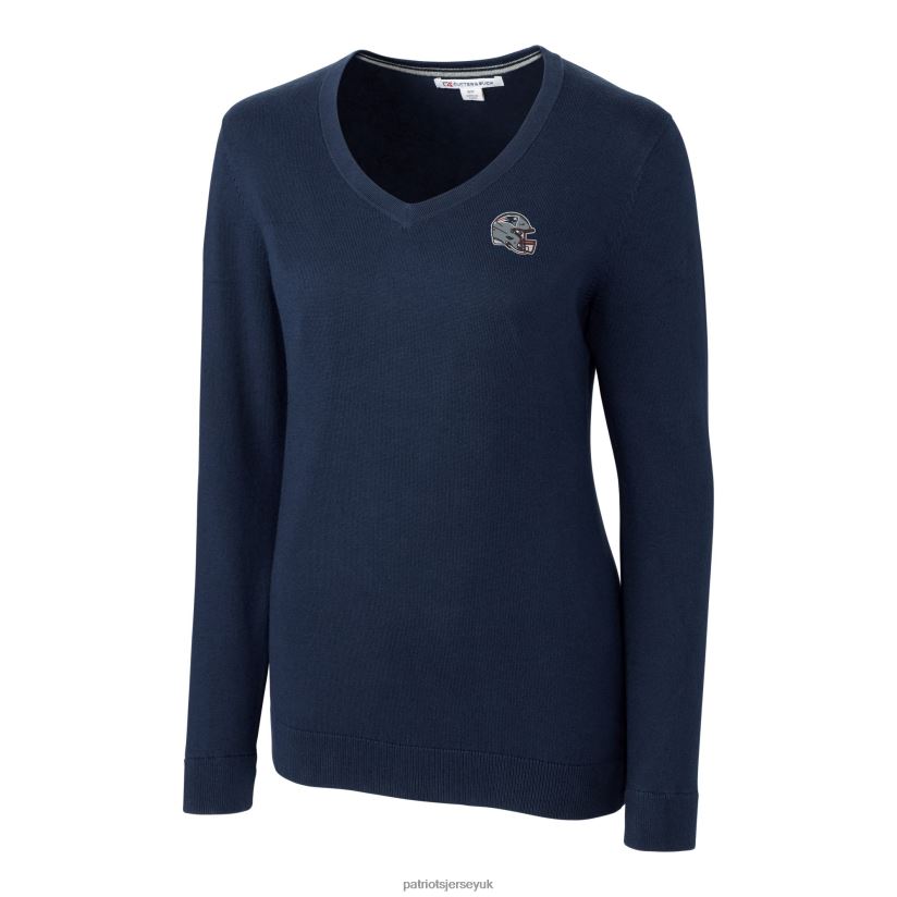 Cutter & Buck Navy Helmet Logo Lakemont Tri-Blend V-Neck Pullover Sweater Women Patriots Jersey Clothing 6B6H8J905