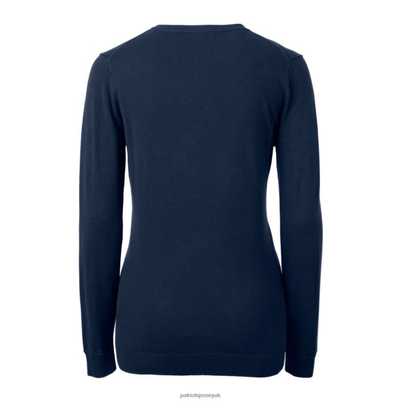 Cutter & Buck Navy Helmet Logo Lakemont Tri-Blend V-Neck Pullover Sweater Women Patriots Jersey Clothing 6B6H8J905
