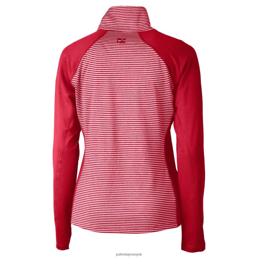 Cutter & Buck Red Helmet Logo DryTec Forge Tonal Stripe Stretch Half-Zip Top Women Patriots Jersey Clothing 6B6H8J845