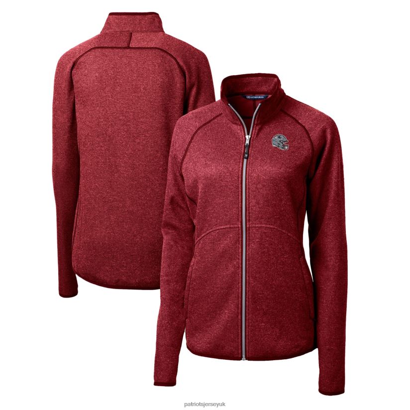 Cutter & Buck Red Helmet Logo Mainsail Sweater-Knit Full-Zip Jacket Women Patriots Jersey Clothing 6B6H8J855