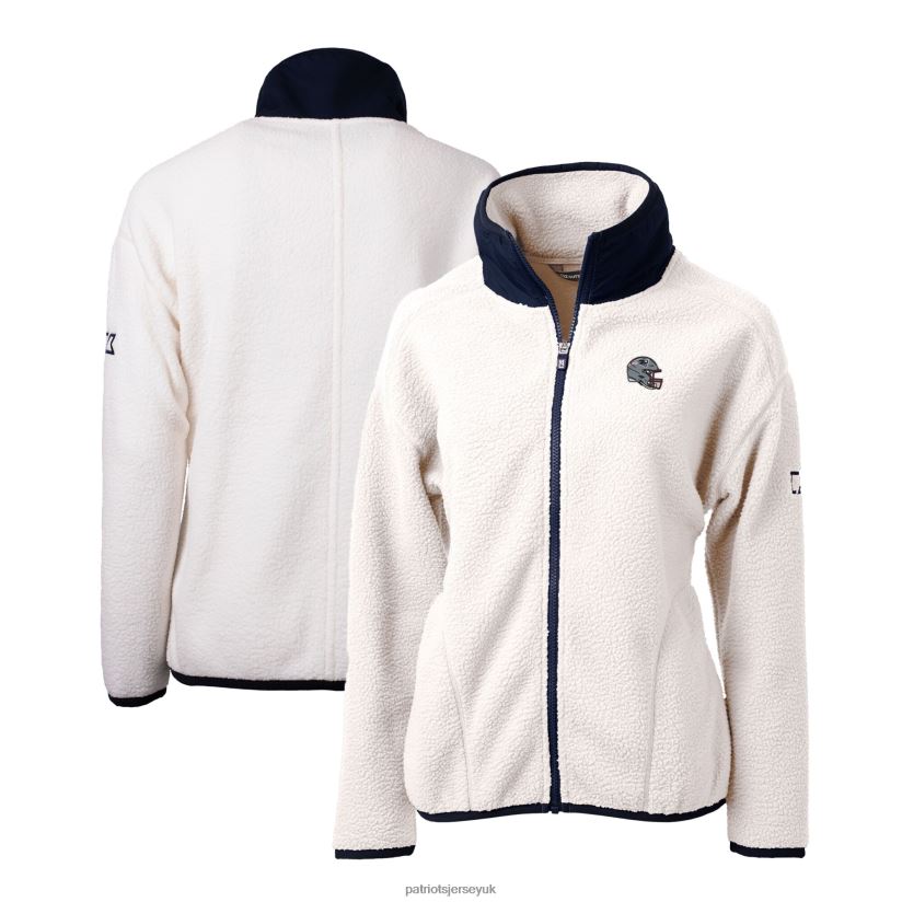 Cutter & Buck White Helmet Logo Cascade Eco Sherpa Full-Zip Fleece Jacket Women Patriots Jersey Clothing 6B6H8J876