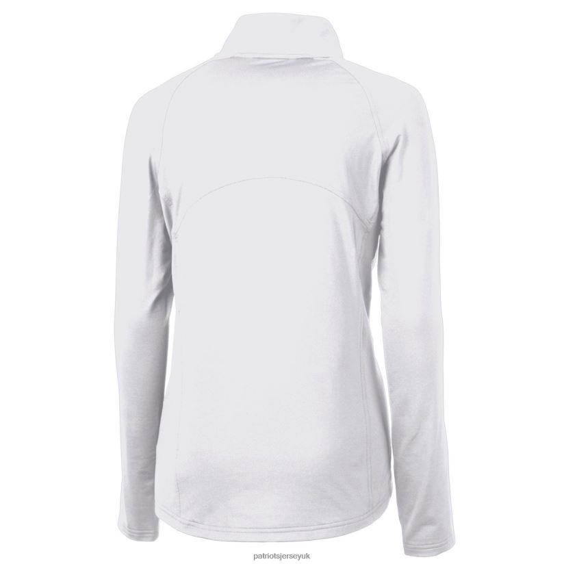 Cutter & Buck White Throwback Logo Adapt Eco Knit Stretch Recycled Half-Zip Pullover Top Women Patriots Jersey Clothing 6B6H8J938