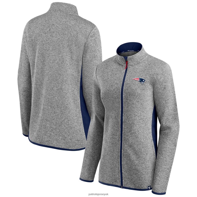 Fanatics Branded Heathered Gray/Navy Block Party Primary Logo Full-Zip Jacket Women Patriots Jersey Clothing 6B6H8J953