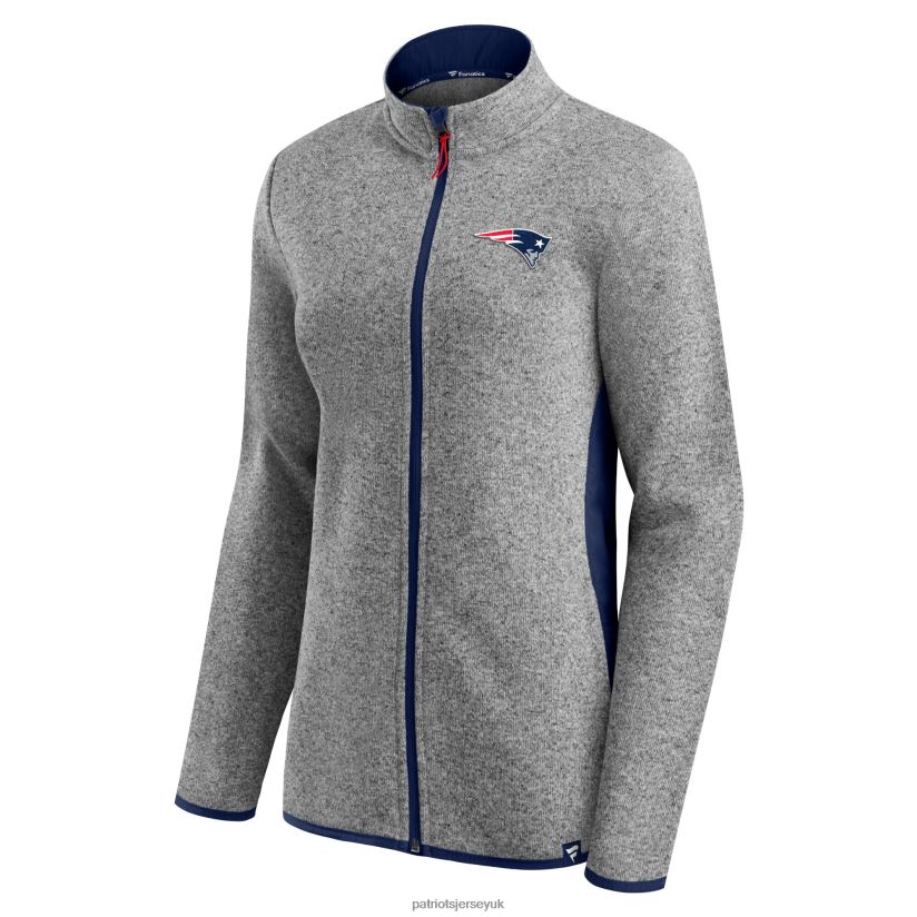 Fanatics Branded Heathered Gray/Navy Block Party Primary Logo Full-Zip Jacket Women Patriots Jersey Clothing 6B6H8J953