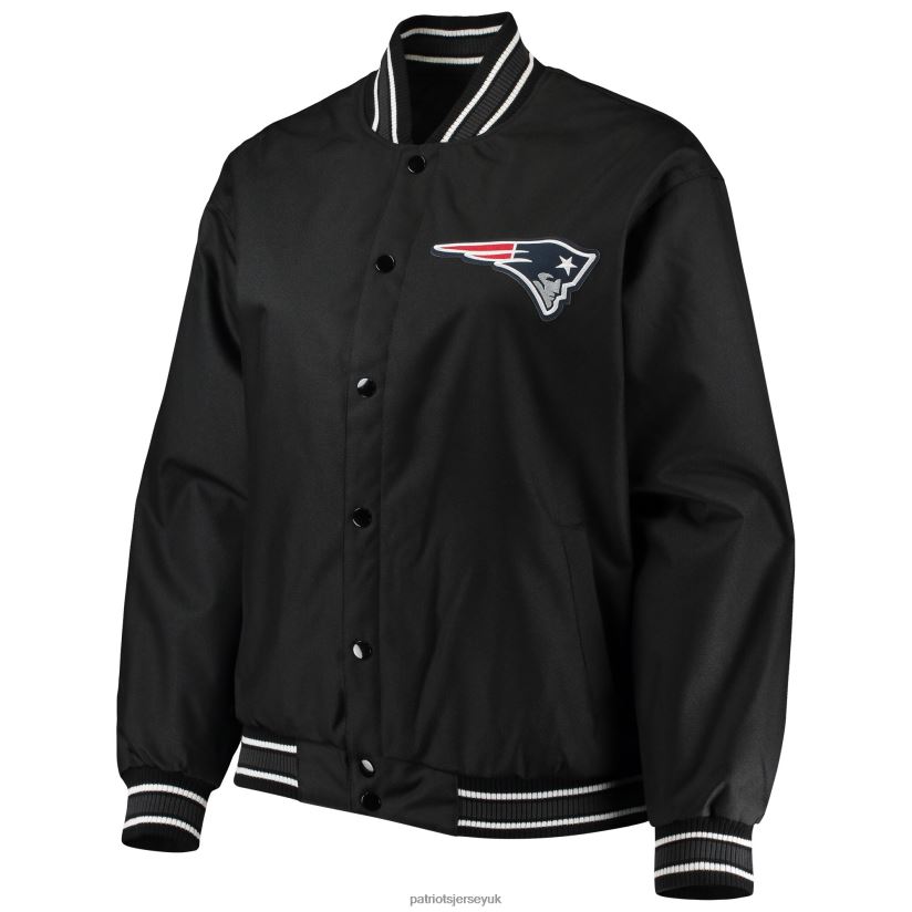 JH Design Black Plus Size Poly Twill Full-Snap Jacket Women Patriots Jersey Clothing 6B6H8J965