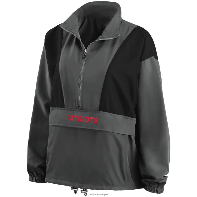 WEAR by Erin Andrews Charcoal Popover Packable Half-Zip Jacket Women Patriots Jersey Clothing 6B6H8J961