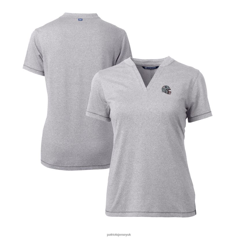 Cutter & Buck Heather Gray Helmet Logo DryTec Forge Stretch V-Neck Blade Top Women Patriots Jersey Clothing 6B6H8J2648