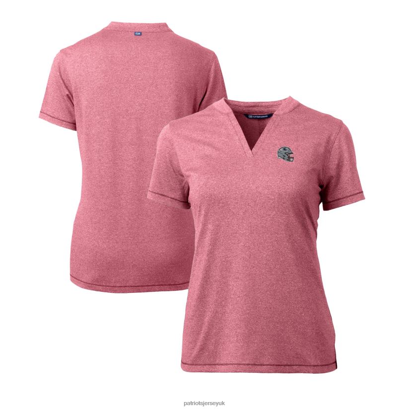 Cutter & Buck Heather Red Helmet Logo DryTec Forge Stretch V-Neck Blade Top Women Patriots Jersey Clothing 6B6H8J2650