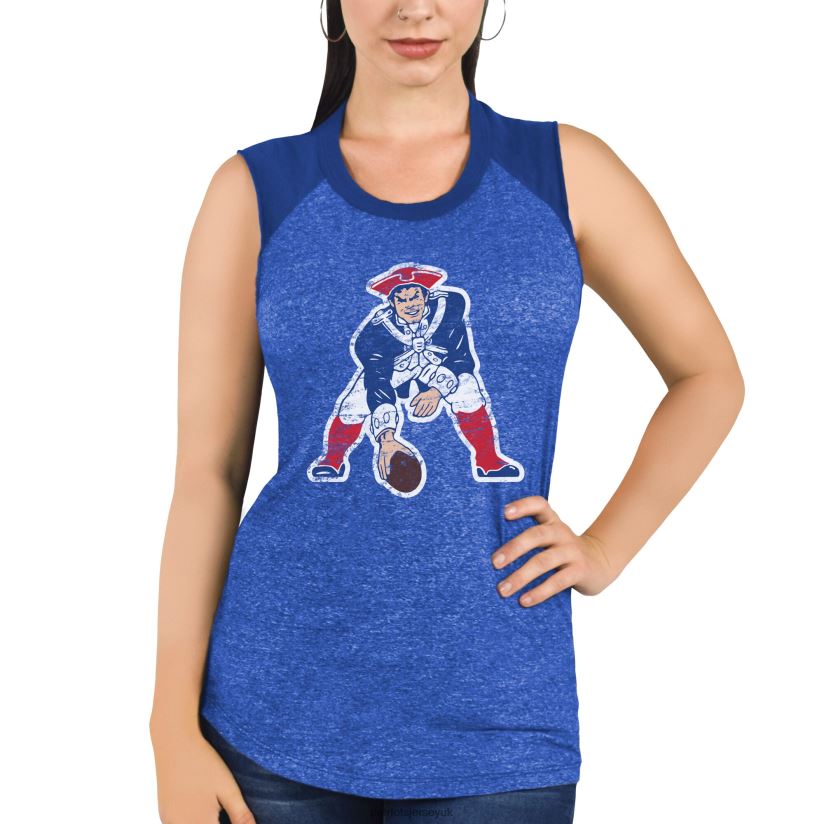 Majestic Threads Royal Retro Tri-Blend Raglan Muscle Tank Top Women Patriots Jersey Clothing 6B6H8J2788