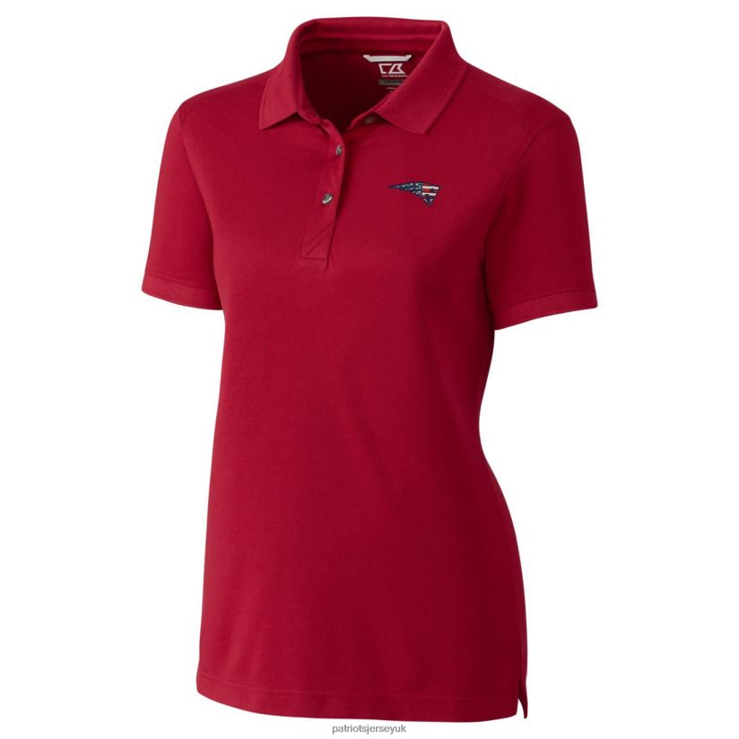 Cutter & Buck Red Americana Logo Advantage DryTec Tri-Blend Pique Polo Women Patriots Jersey Clothing 6B6H8J2571