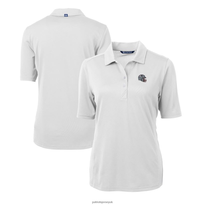 Cutter & Buck White Helmet Logo DryTec Virtue Eco Pique Recycled Polo Women Patriots Jersey Clothing 6B6H8J2526
