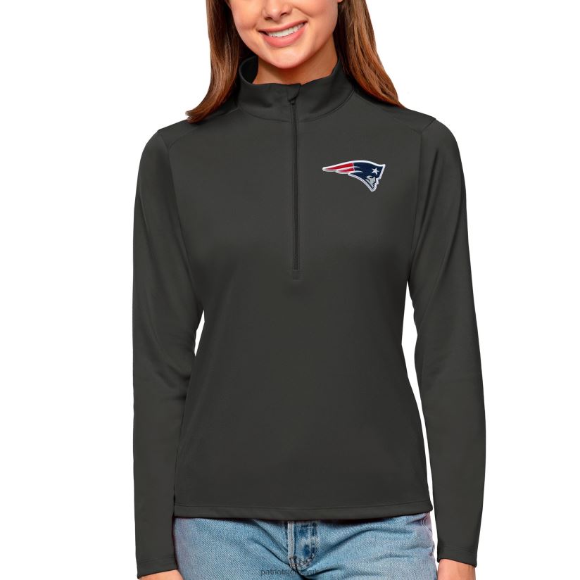 Antigua Charcoal Tribute Half-Zip Top Women Patriots Jersey Clothing 6B6H8J2829
