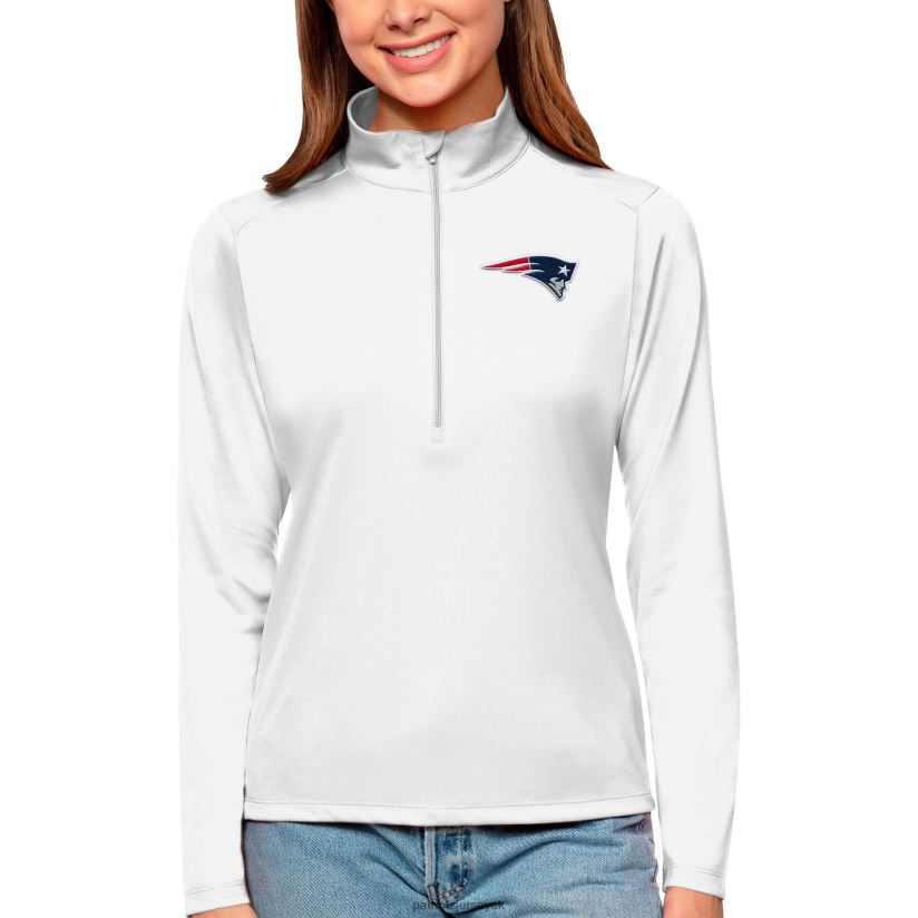 Antigua White Tribute Half-Zip Top Women Patriots Jersey Clothing 6B6H8J2817