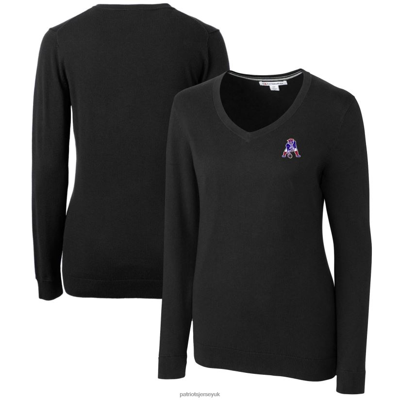 Cutter & Buck Black Throwback Logo Lakemont Tri-Blend V-Neck Sweater Women Patriots Jersey Clothing 6B6H8J2826