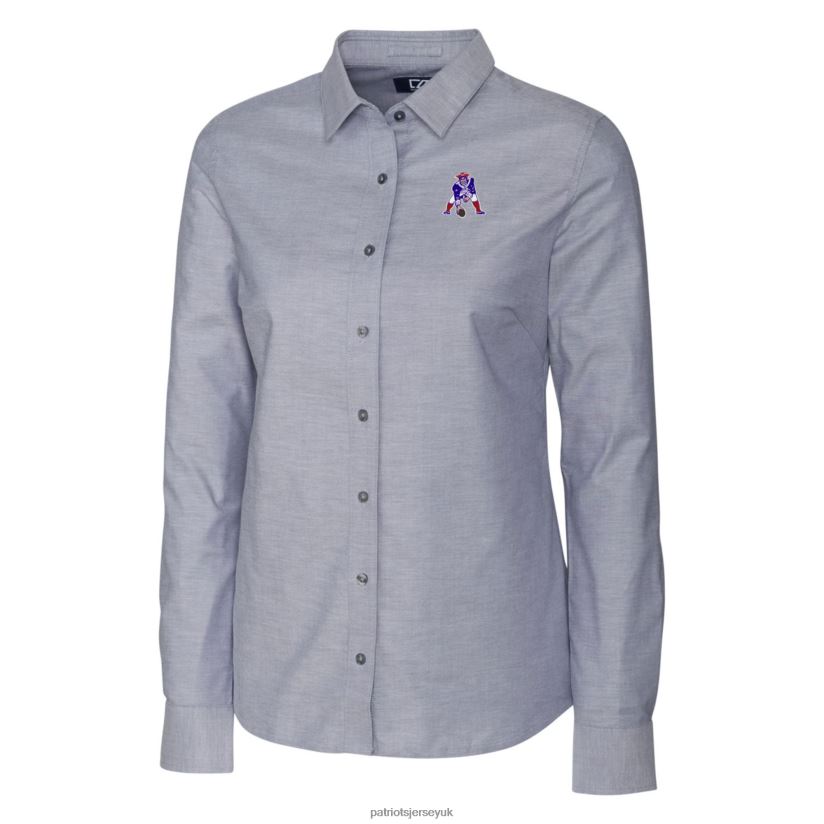 Cutter & Buck Charcoal Throwback Logo Oxford Stretch Long Sleeve Button-Up Shirt Women Patriots Jersey Clothing 6B6H8J2827