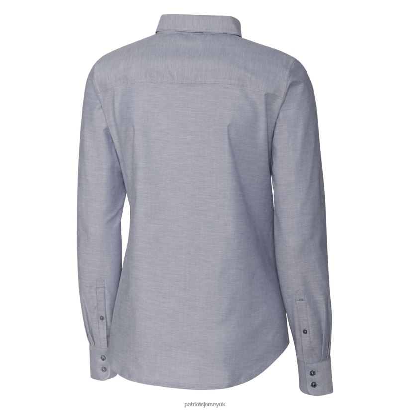 Cutter & Buck Charcoal Throwback Logo Oxford Stretch Long Sleeve Button-Up Shirt Women Patriots Jersey Clothing 6B6H8J2827