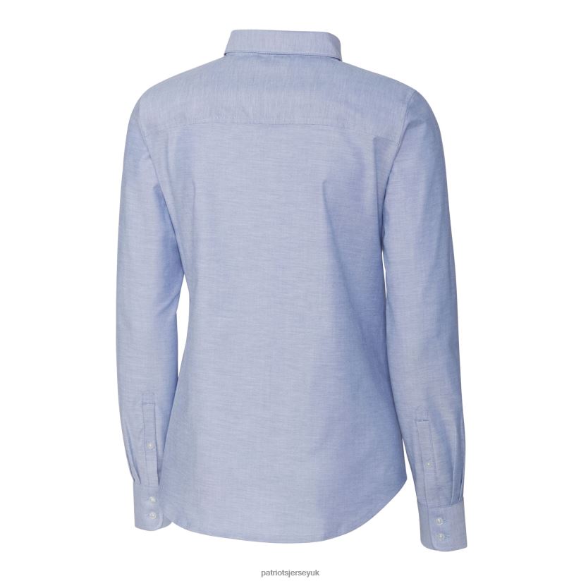 Cutter & Buck Light Blue Helmet Logo Stretch Oxford Long Sleeve Button-Up Shirt Women Patriots Jersey Clothing 6B6H8J2809