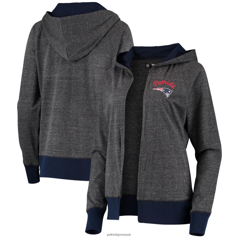 G-III 4Her by Carl Banks Heathered Charcoal Chalk Talk Hoodie Cardigan Women Patriots Jersey Clothing 6B6H8J2818