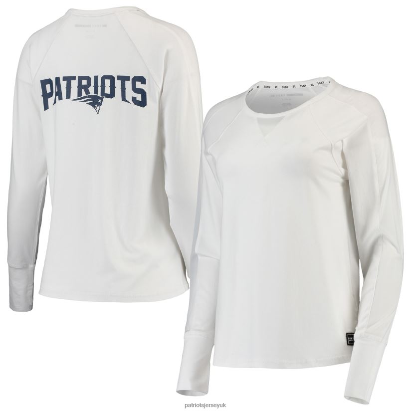 DKNY Sport White Gabby Mesh Long Sleeve T-Shirt Women Patriots Jersey Clothing 6B6H8J2761