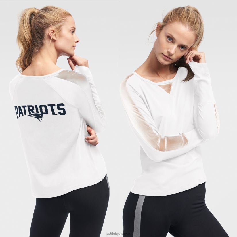 DKNY Sport White Gabby Mesh Long Sleeve T-Shirt Women Patriots Jersey Clothing 6B6H8J2761