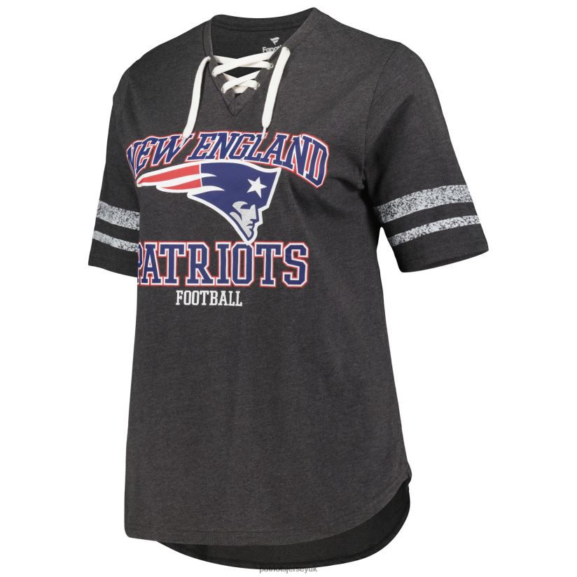 Fanatics Branded Heather Charcoal Plus Size Lace-Up V-Neck T-Shirt Women Patriots Jersey Clothing 6B6H8J2668