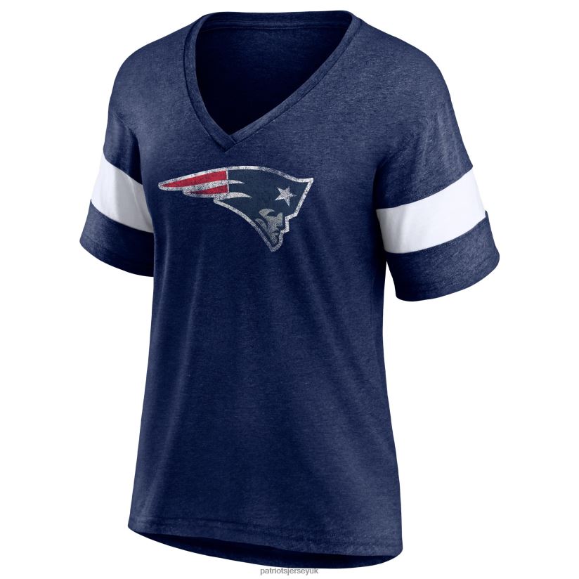 Fanatics Branded Heathered Navy/White Distressed Team Tri-Blend V-Neck T-Shirt Women Patriots Jersey Clothing 6B6H8J2641