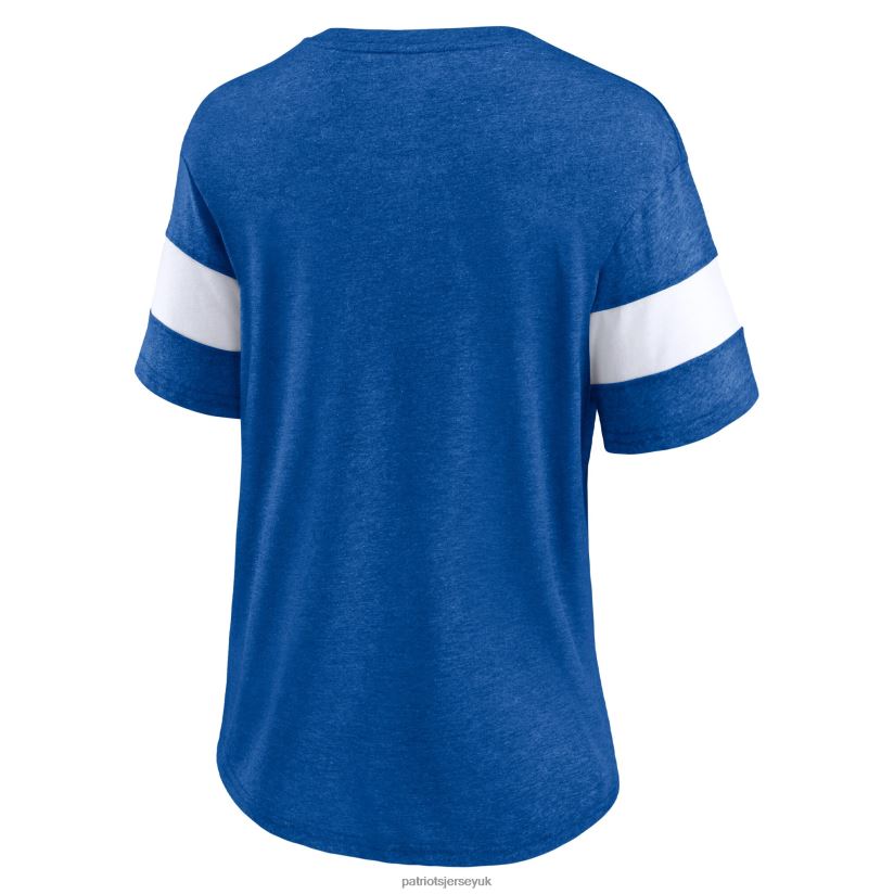 Fanatics Branded Heathered Royal Throwback Logo Tri-Blend Striped V-Neck T-Shirt Women Patriots Jersey Clothing 6B6H8J2671