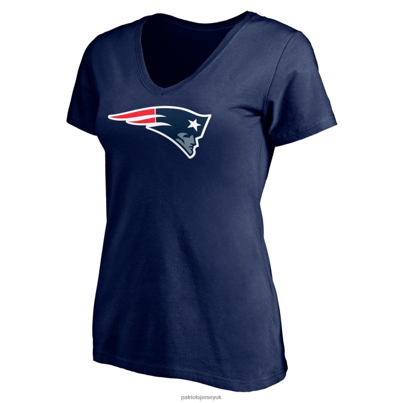 Fanatics Branded Mac Jones Navy Logo Player Icon Name & Number V-Neck T-Shirt Women Patriots Jersey Clothing 6B6H8J2696