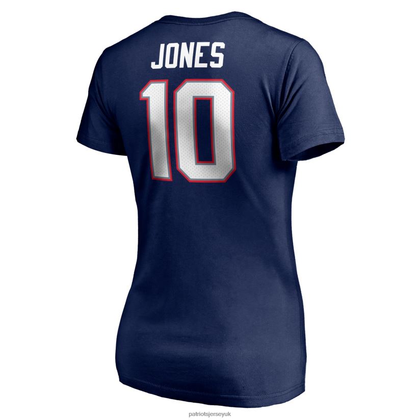 Fanatics Branded Mac Jones Navy Logo Player Icon Name & Number V-Neck T-Shirt Women Patriots Jersey Clothing 6B6H8J2696