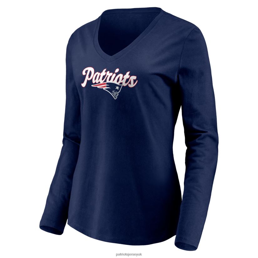 Fanatics Branded Navy Freehand Long Sleeve V-Neck T-Shirt Women Patriots Jersey Clothing 6B6H8J2805