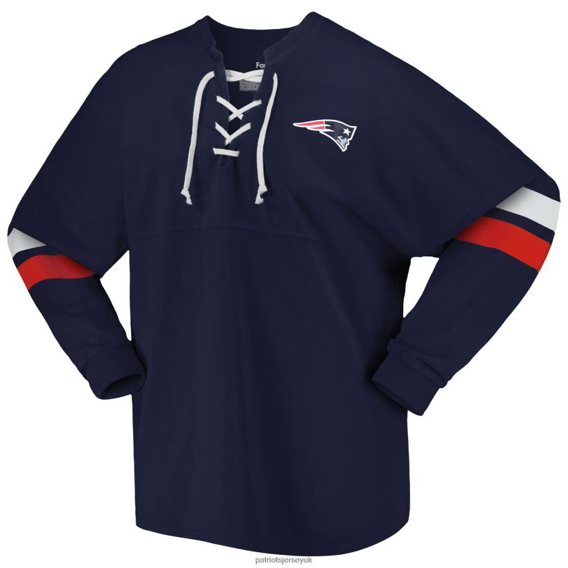Fanatics Branded Navy Spirit Jersey Lace-Up V-Neck Long Sleeve T-Shirt Women Patriots Jersey Clothing 6B6H8J2703