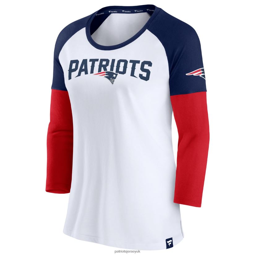 Fanatics Branded White/Navy Durable Raglan 3/4-Sleeve T-Shirt Women Patriots Jersey Clothing 6B6H8J2644
